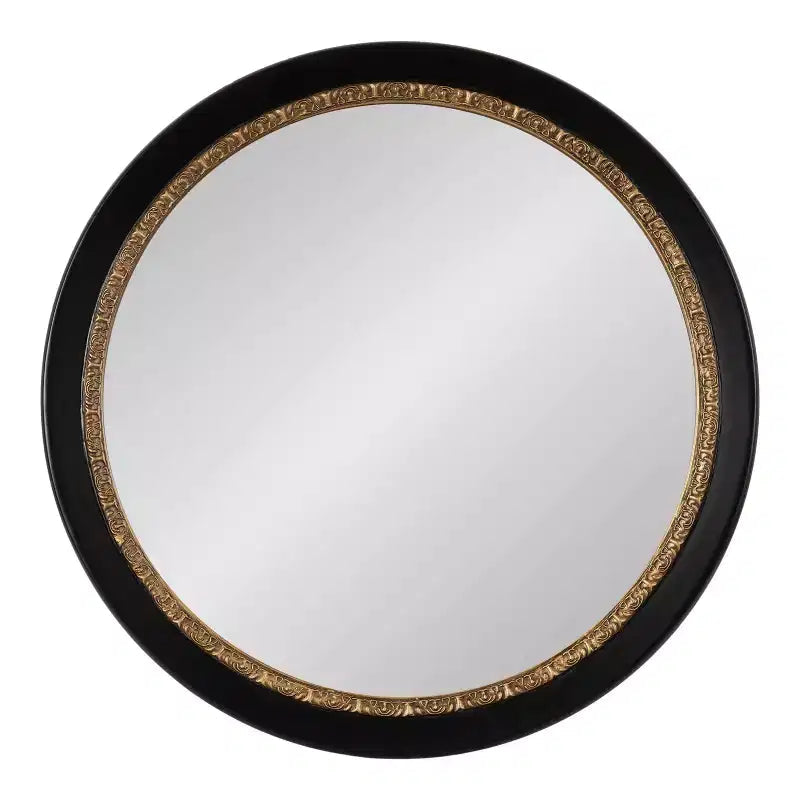 Miroir mural rond de 66 cm avec cadre noir et doré orné