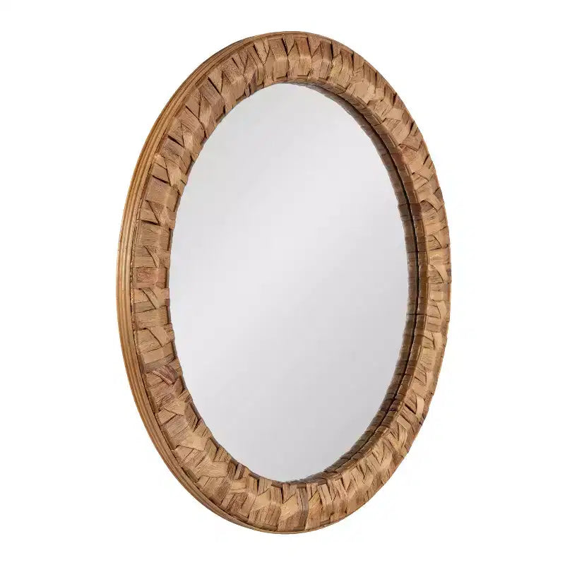 Miroir rond tressé de 26 pouces style rustique côtier marron