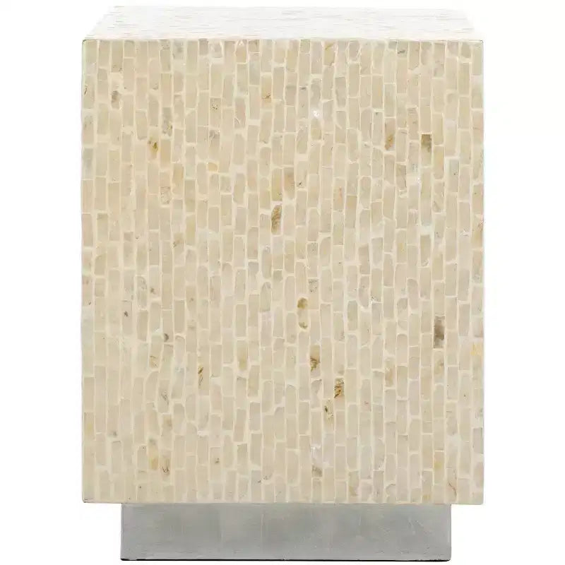 Table d'appoint carrée en Capiz faite à la main, finition blanc naturel