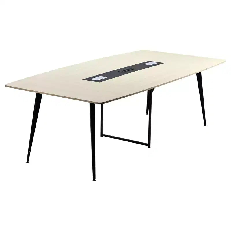 Table de conférence en forme de bateau 2,4 m avec station de charge Beige