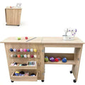 Table de couture pliable avec plateaux de rangement et roulettes verrouillables