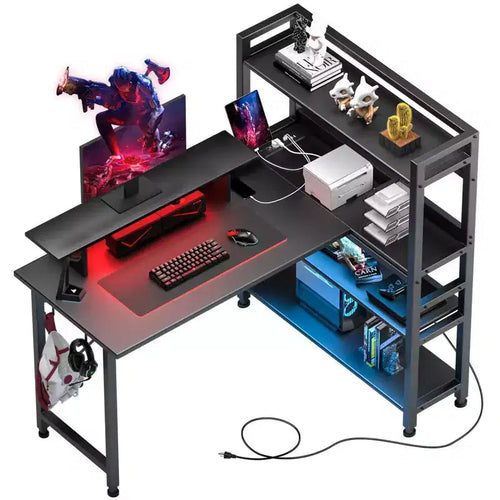 Bureau d'angle en L de 55 pouces avec support d'écran et LED