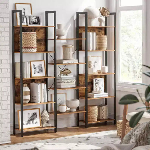 Bibliothèque industrielle à 5 niveaux avec 14 étagères et cadre en métal