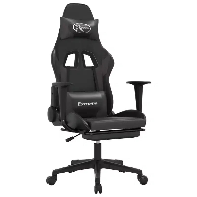 Fauteuil de jeu réglable en similicuir avec repose-pieds Noir et gris