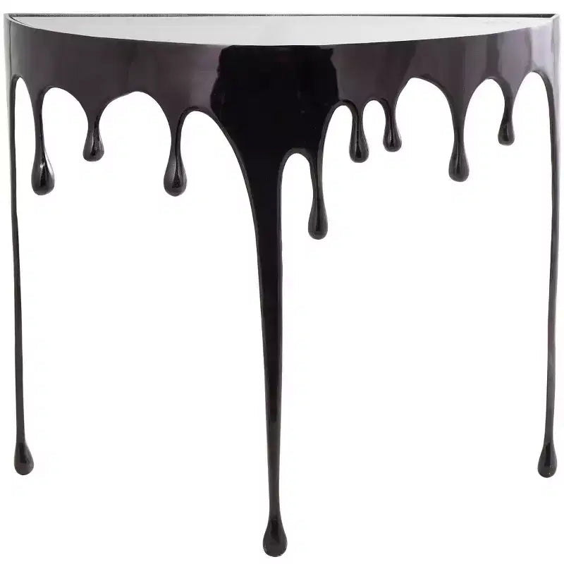 Console demi-lune en aluminium avec plateau en verre teinté
