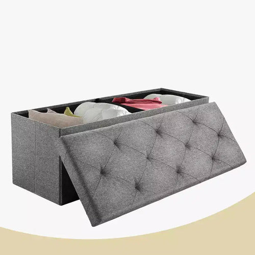 Banc de rangement capitonné rectangulaire de 109 cm de large gris