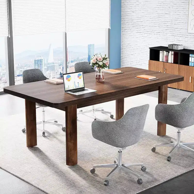 Grande table de conférence avec pieds en bois massif 160 cm