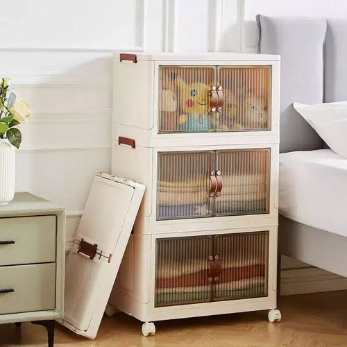 Bacs de rangement pliables en plastique avec roues verrouillables Blanches