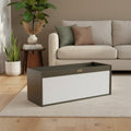 Meuble de rangement double face avec plateau d'activités et miroir