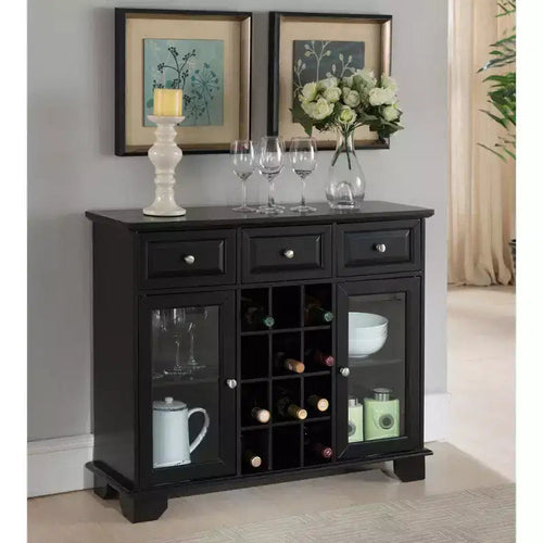 Buffet vaisselier noir avec casier à vin et tiroirs